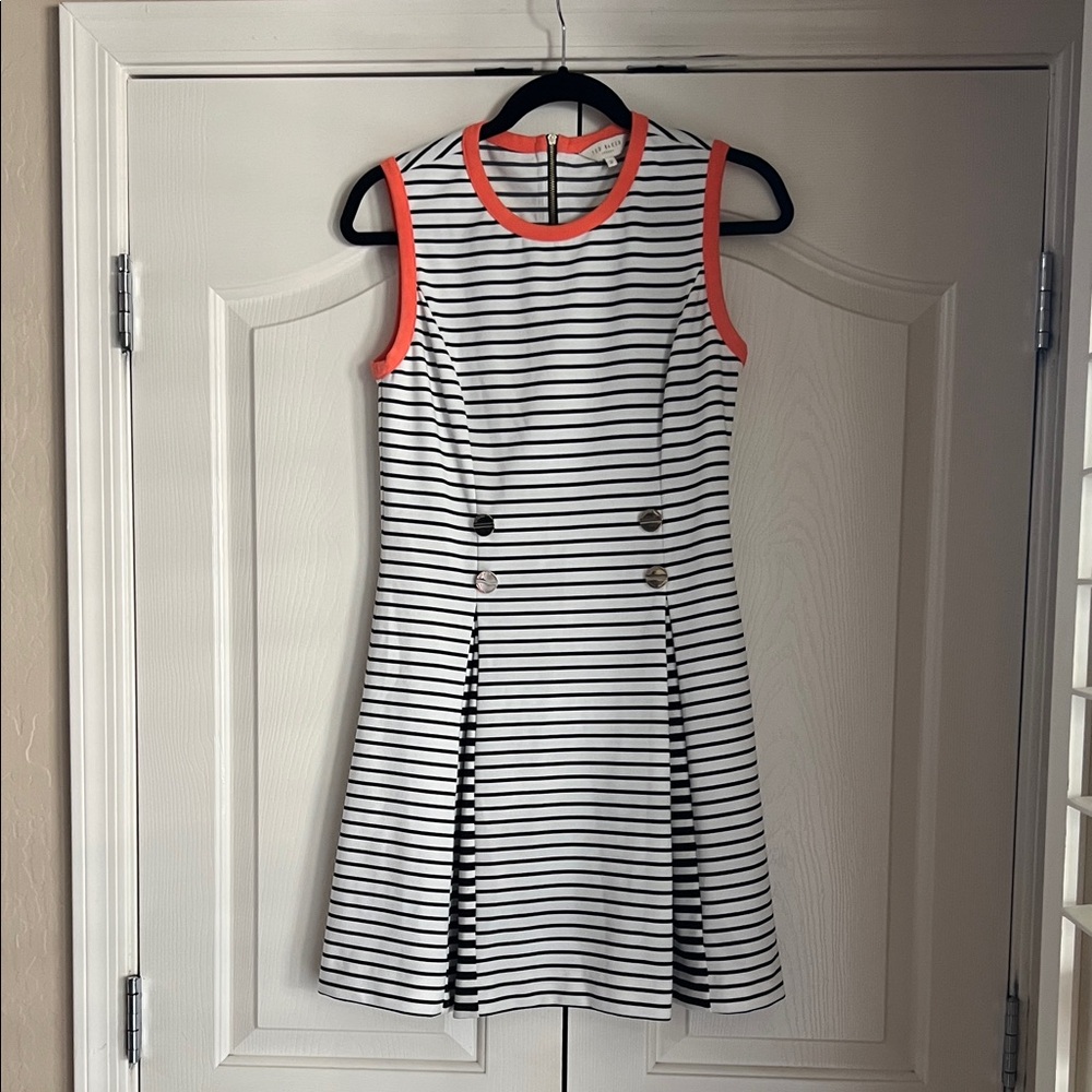 Ted Baker Black and White Striped Women’s Dress with Coral Trim